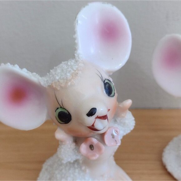 Vintage Set Of Anthropomorphic Mice Figurines Popcorn Texture Finish White Mouse - Picture 6 of 8